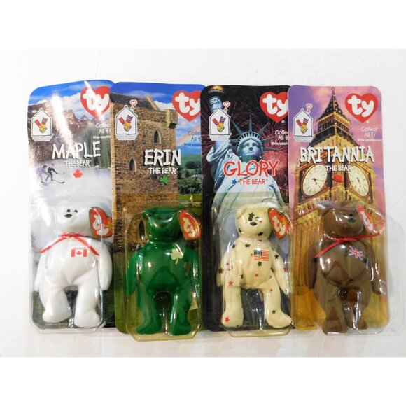 Ty Beanie Babies Set of 4 McDonalds Bears Exclusive Glory Britannia Erin Maple - Picture 1 of 16